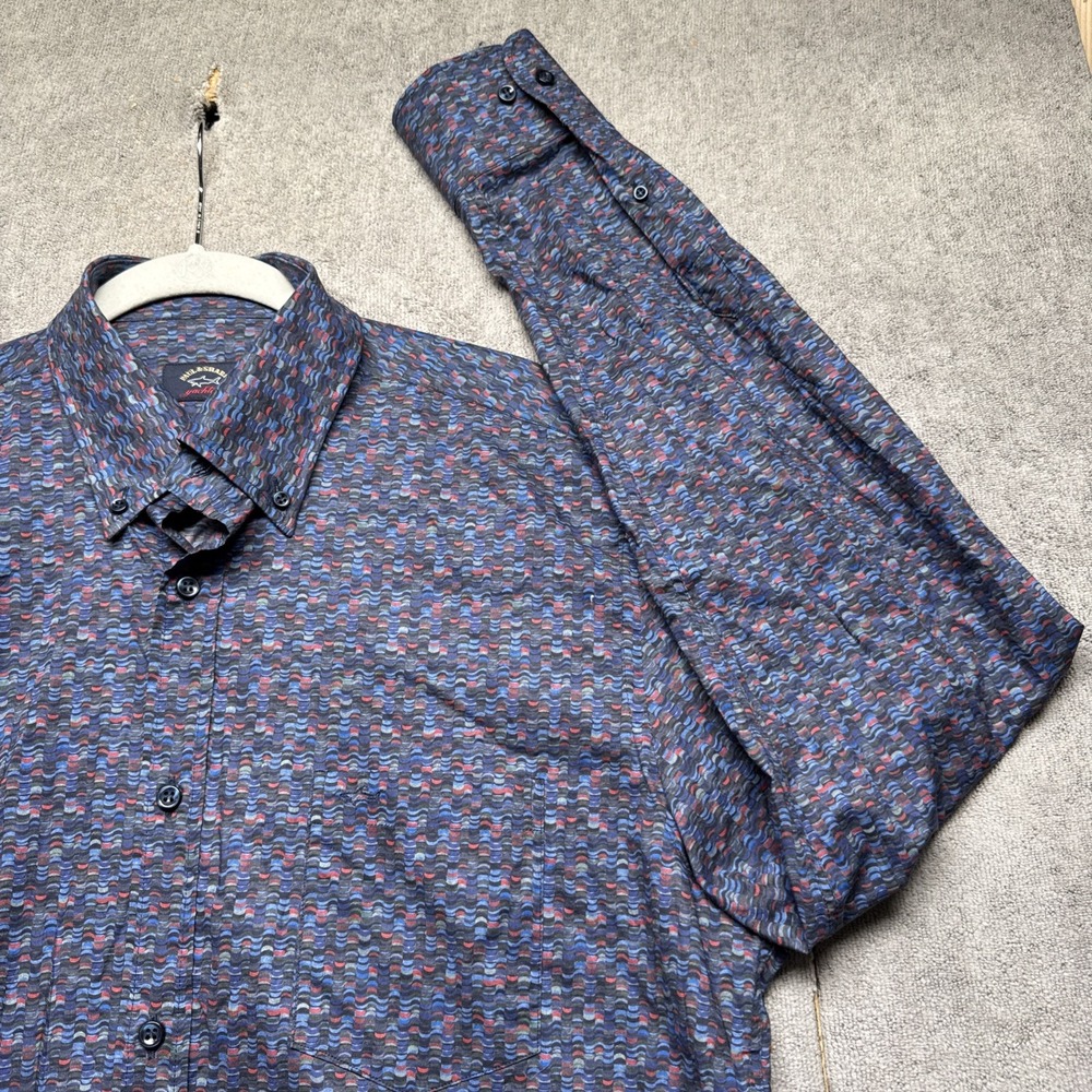 Paul & Shark Yachting Italian Geometric Button Down Shirt XL Old Money Nautical